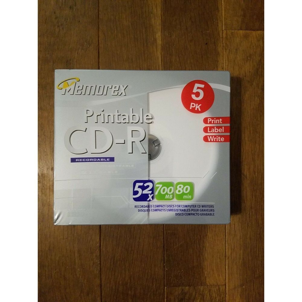 Memorex Printable Blank CD-R 5 Pack 52x‎ 700MB 80min Music Memories New/Sealed